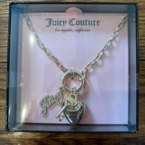 Juicy Couture Silver Necklace with Heart and Key Charms